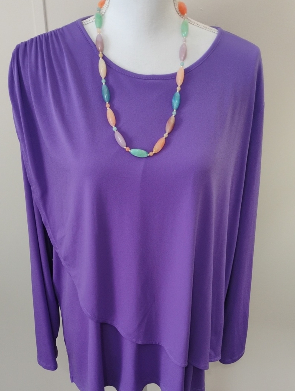 Women's Purple Layered Asymmetric Long-Sleeve Tunic